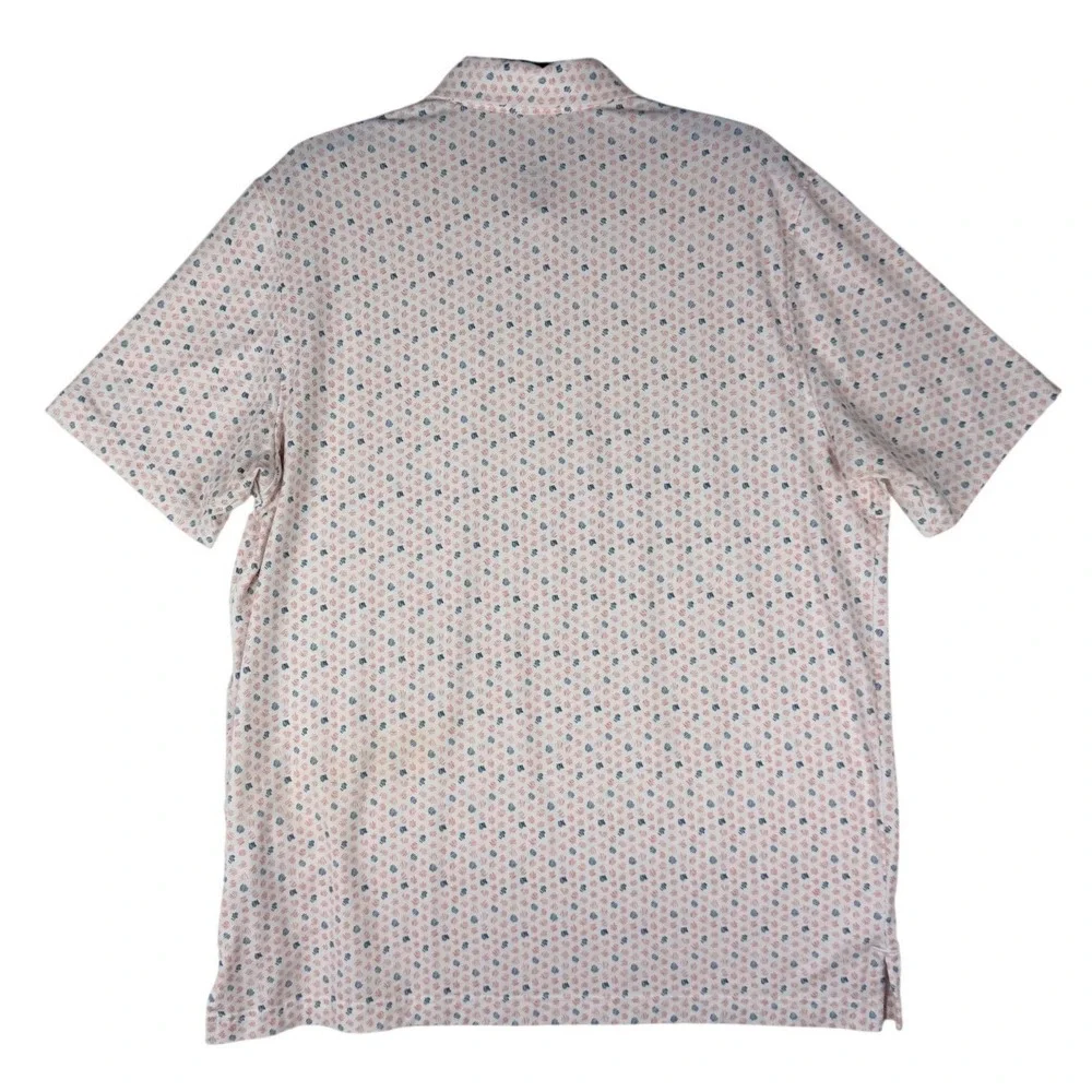 Adidas Men Golf Polo Shirt Large White Pink Blue Abstract Dot Print Short Sleeve